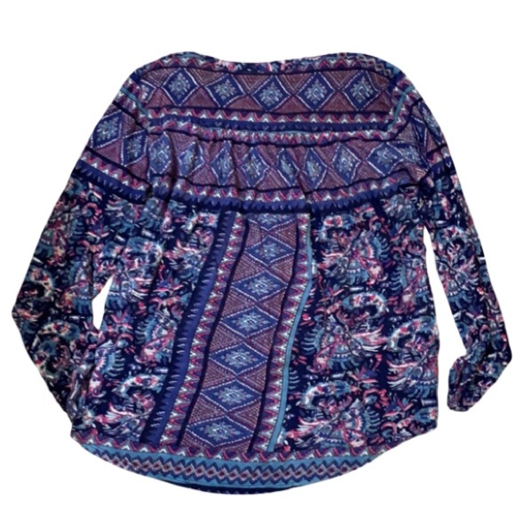 Lucky Brand Navy Multi Colorful Floral Printed Long Sleeve V Neck Top - Picture 4 of 6